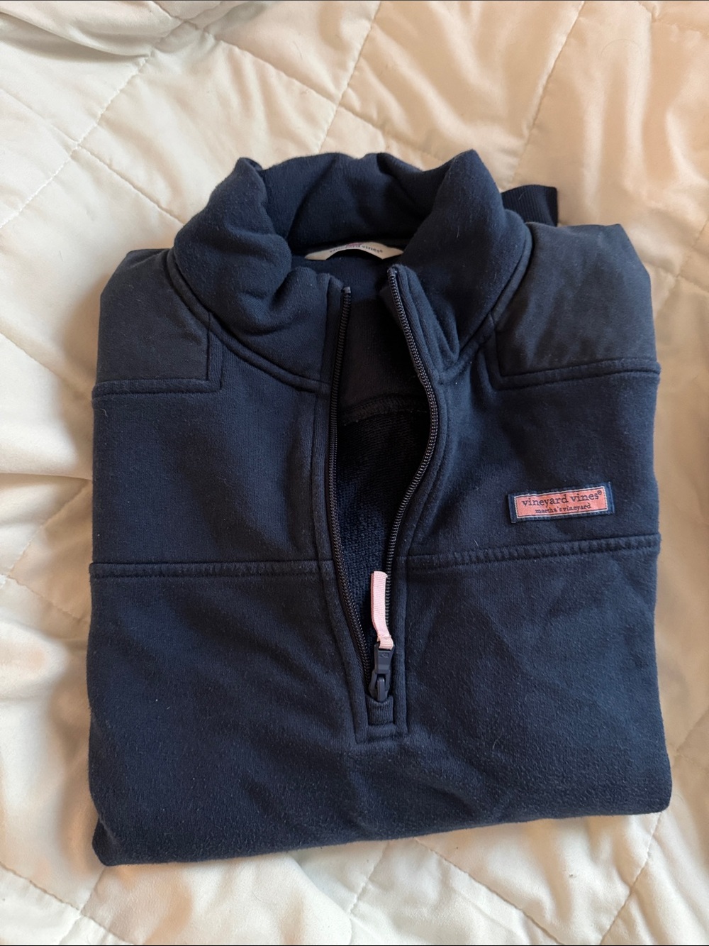 Vineyard Vines Navy Woman's Half-Zip Pullover with Pink Logo